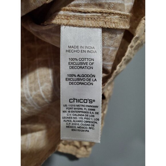 Chico's Tan/Cream Crackle Print Embroidered Floral V-Neck Popover Top Sz 3 XL - Picture 7 of 12